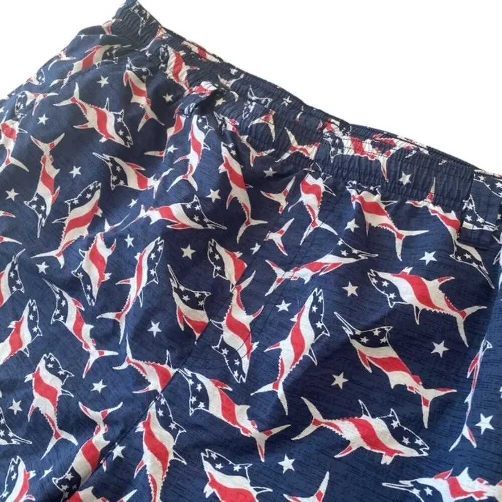 Columbia PFG Red, White and Navy Blue Shark Swim Trunks - Size XL